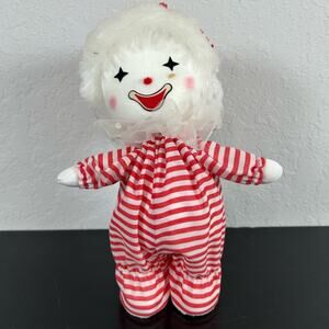 Faratak Vtg Red White Striped Clown Doll- whined up musical clown- small stain
